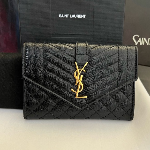 Auth YSL Wallet • Yves Saint Laurent Flap Wallet in Black Leather Authentic - Picture 13 of 14
